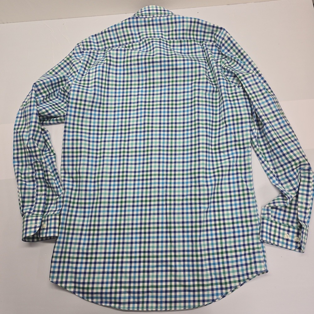 LL Bean Mens Medium Tall Blue Green Gingham Wrinkle Free Button Down Shirt - Picture 2 of 6